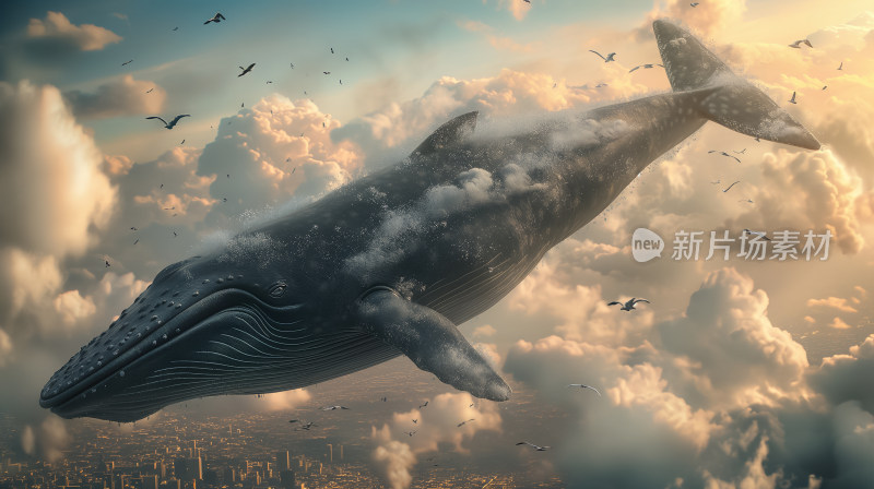 云海翱翔的巨鲸幻想