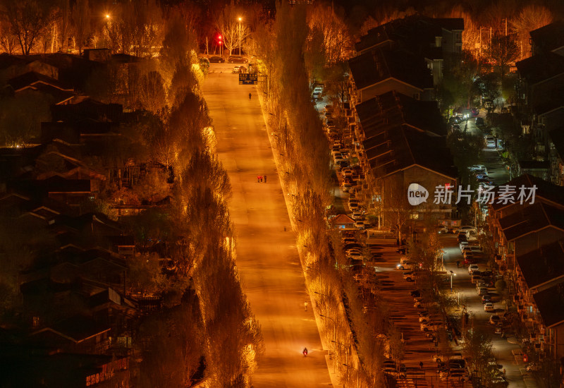 俯瞰北京城市道路冬季夜景-门头村路