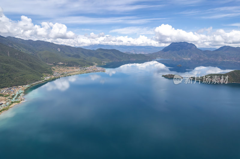 云南丽江泸沽湖摩梭族美景高空航拍