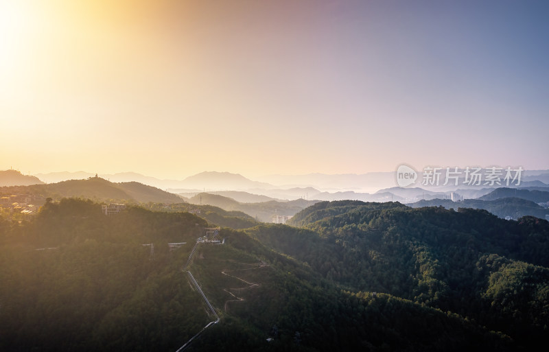 航拍杭州大明山景区山脉唯美日出日落