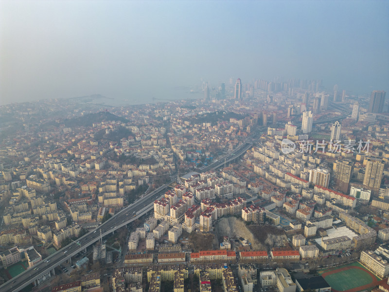 青岛城市鸟瞰全景图