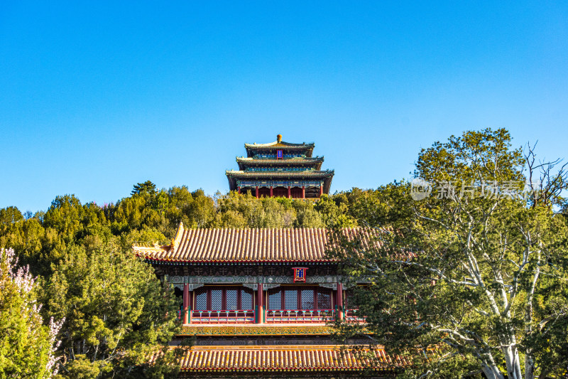 北京东城区景山公园山顶的万春亭