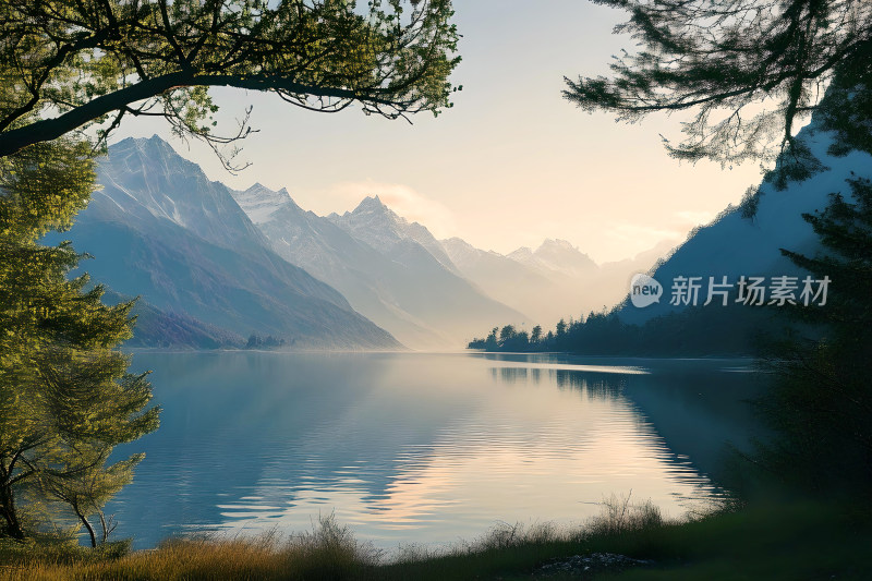 自然背景湖泊山峰天空