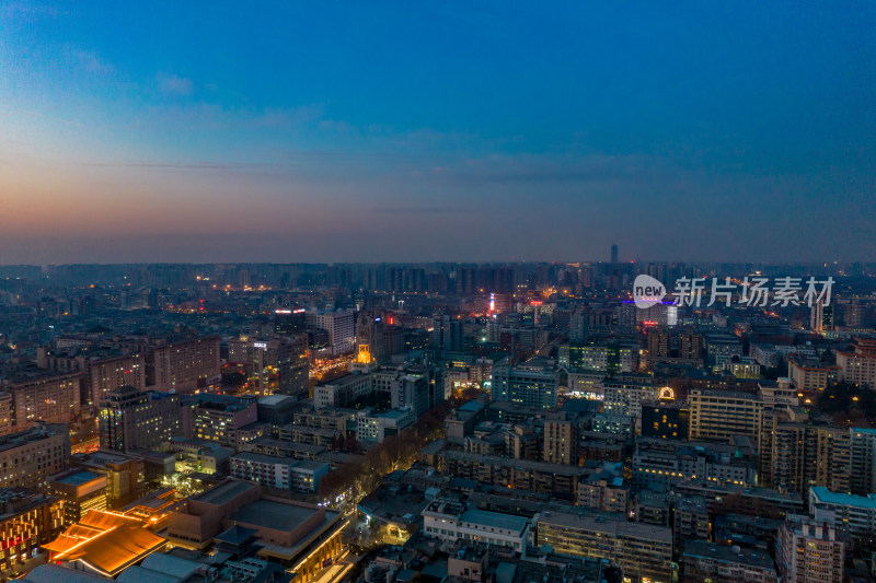 西安晚霞夜幕降临夜景灯光航拍摄影图