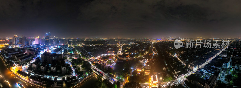 苏州山塘街夜景灯光航拍全景图