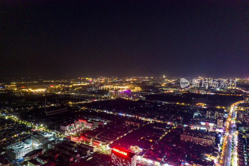 河南周口城市大景夜景航拍图