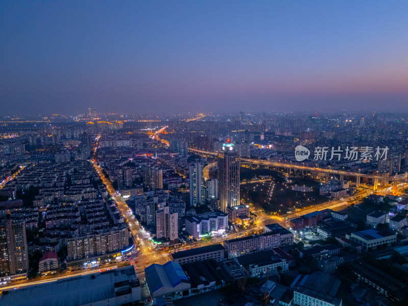 航拍上海市区夜景