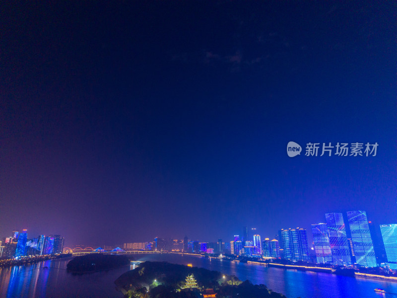 湖南长沙夜景长沙灯光秀航拍