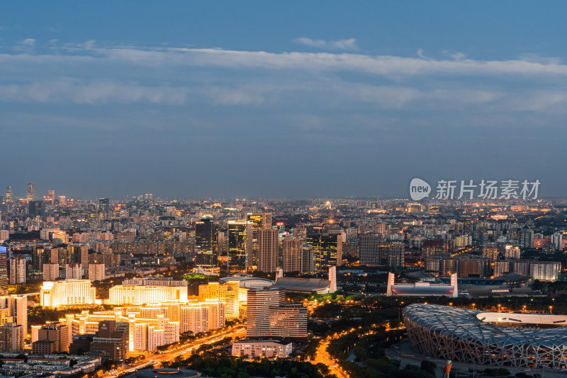 夜晚鸟瞰北京城市天际线
