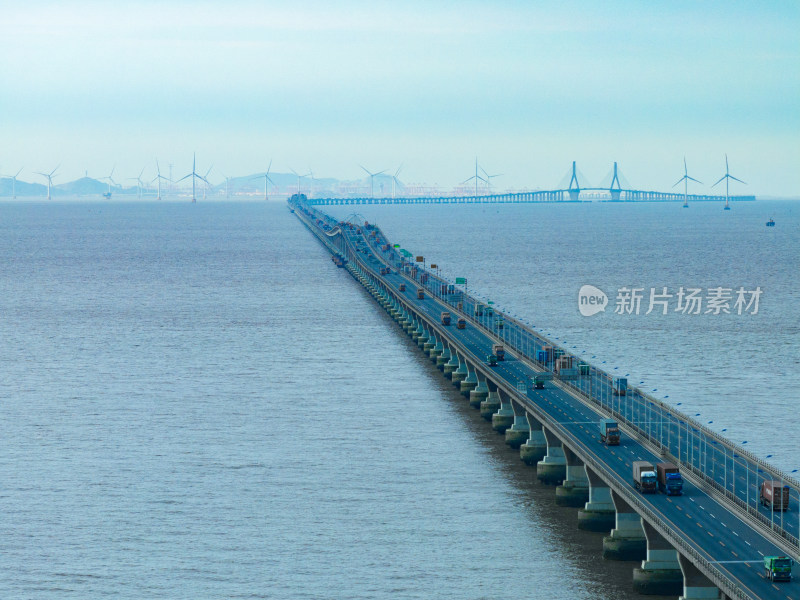 航拍上海东海大桥 跨海大桥 海上运输