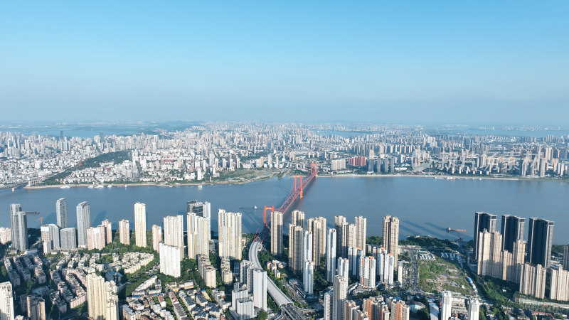 武汉市风光航拍城市建筑长江两岸黄鹤楼风景