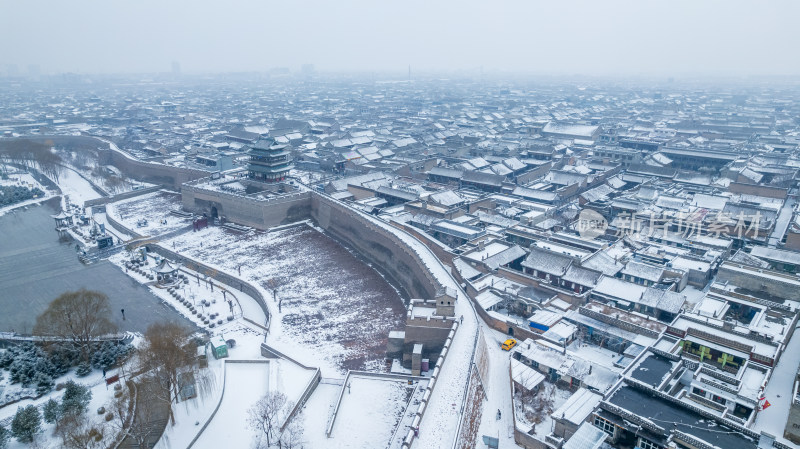 山西晋中平遥古城雪景航拍风景宣传