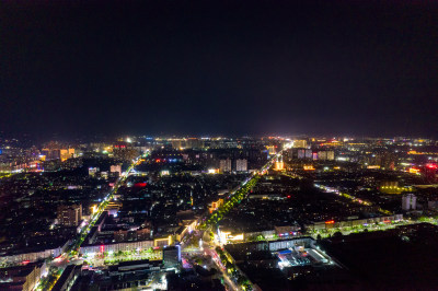 航拍河南周口城市夜景灯光摄影图