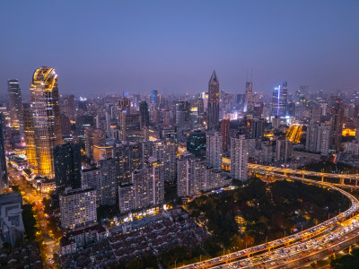 航拍上海市区夜色美景