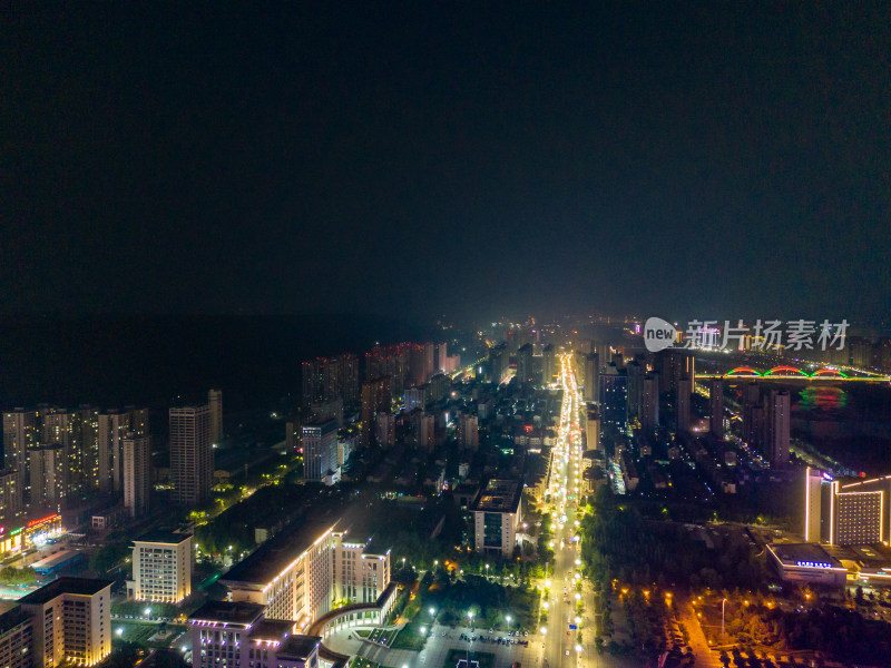 陕西宝鸡城市夜景灯光航拍图