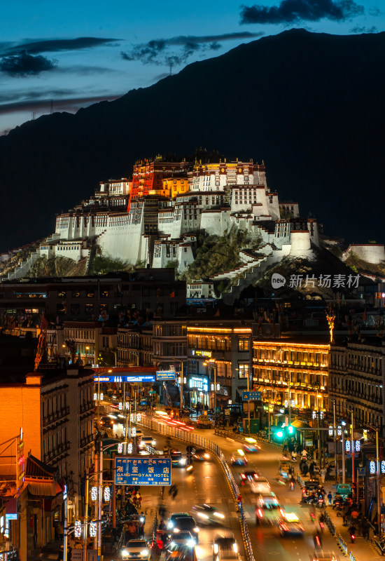 西藏拉萨布达拉宫夜景航拍