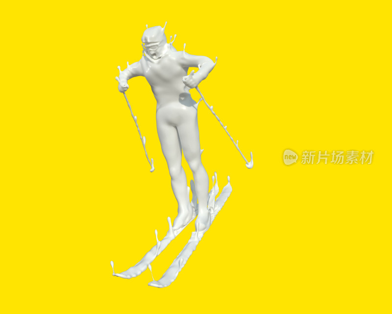 越野滑雪运动员在纯色背景下牛奶质感