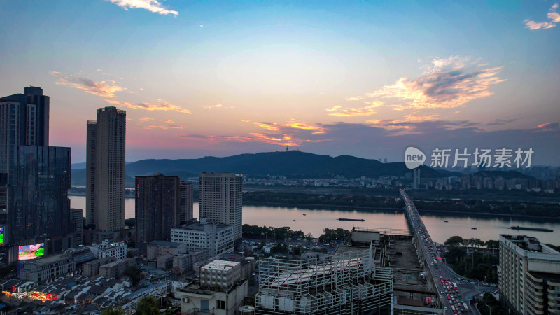 湖南长沙岳麓山夕阳晚霞航拍