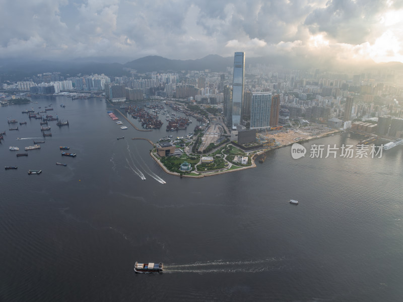 香港维多利亚港CBD中环夜景日出高空航拍