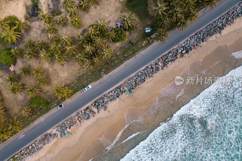 航拍海南万宁日月湾海边椰林公路