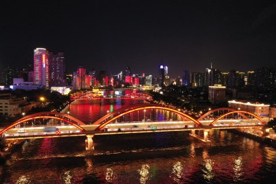 广州解放桥夜景航拍