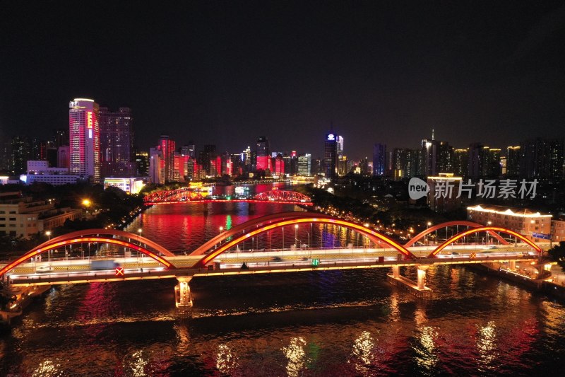 广州解放桥夜景航拍