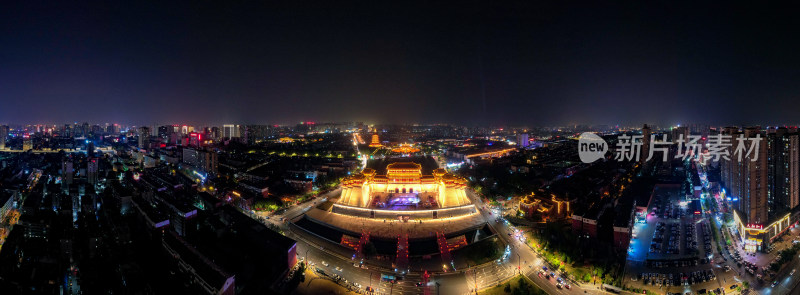 河南洛阳顺天门城市夜景航拍全景图