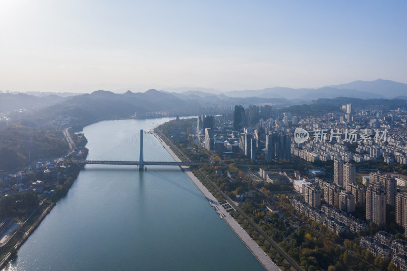 浙江丽水城区风光航拍全景