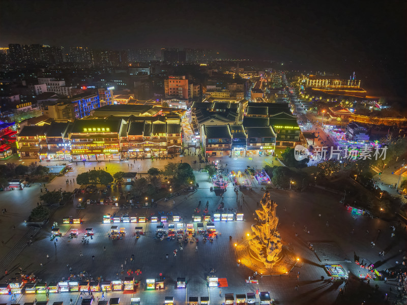 湖南岳阳巴陵广场夜景航拍