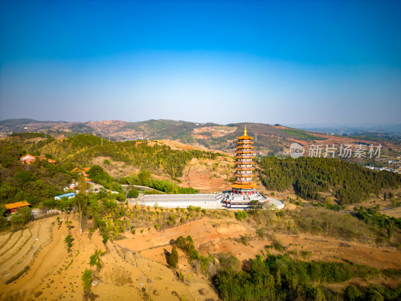 云南红河州弥勒市锦屏山4a景区航拍摄影图