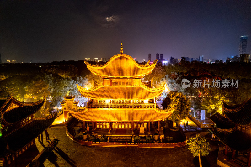 岳阳楼夜景灯光航拍图