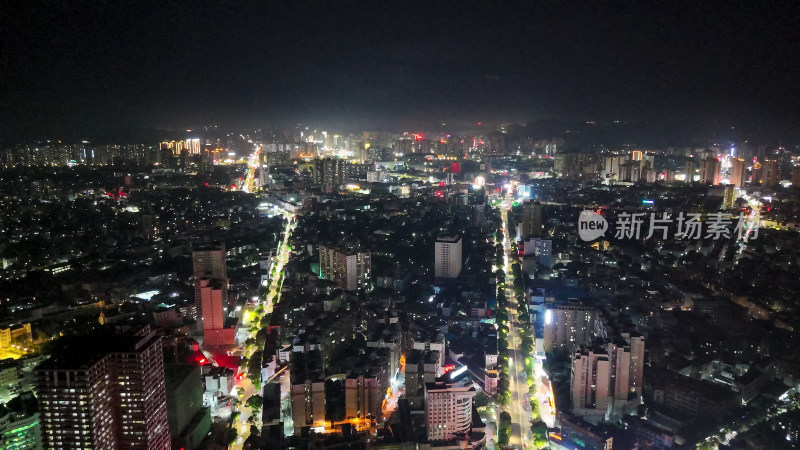 玉林城市大景夜景灯光交通航拍图