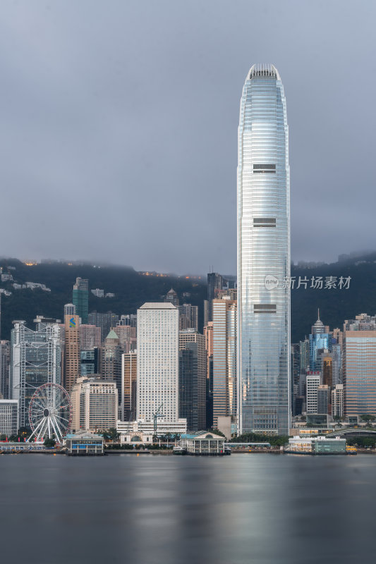 香港维多利亚港CBD中环日出夜景繁华都市