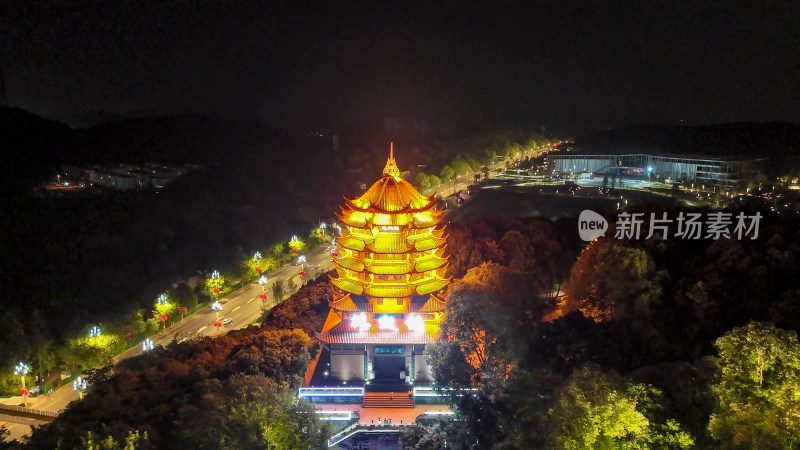 四川德阳钟鼓楼夜景灯光航拍图