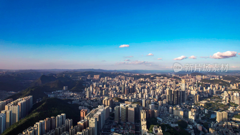 贵州贵阳城市建设高楼大厦蓝天白云航拍图