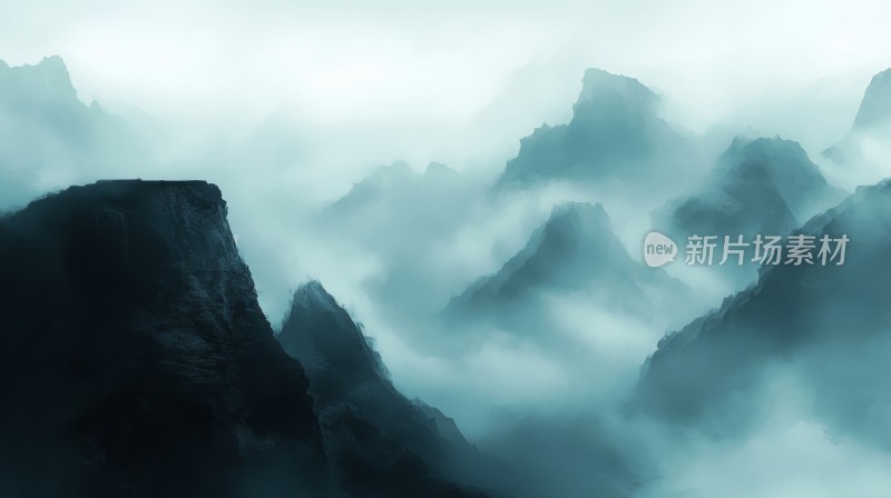 云雾缭绕的山峦山水画卷