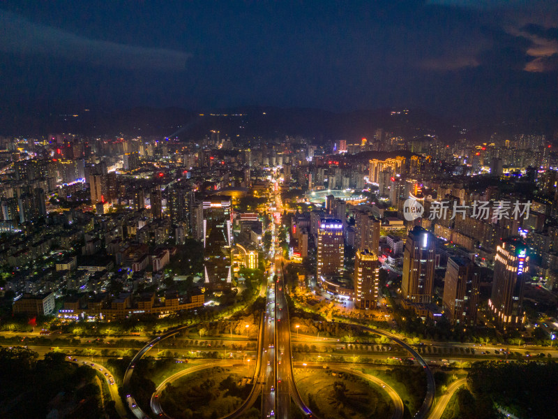 福建莆田城市大景夜景灯光航拍图