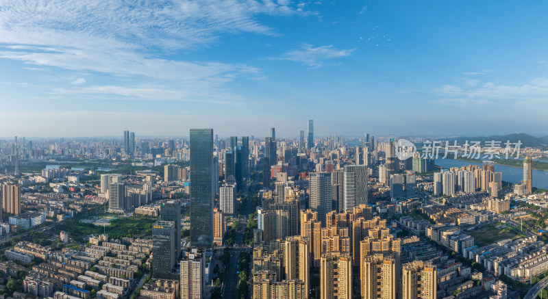 城市高楼林立的长沙江景航拍全景