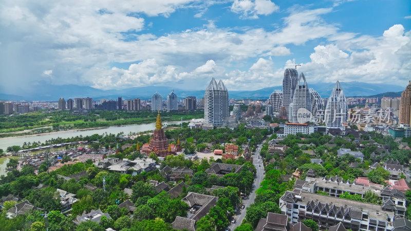 云南西双版纳景洪城市航拍