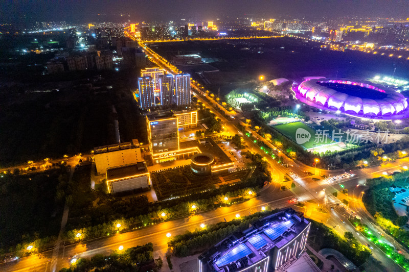 航拍河北沧州城市夜景灯光