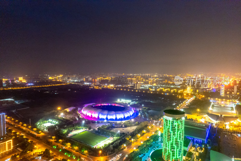 航拍河北沧州城市夜景灯光