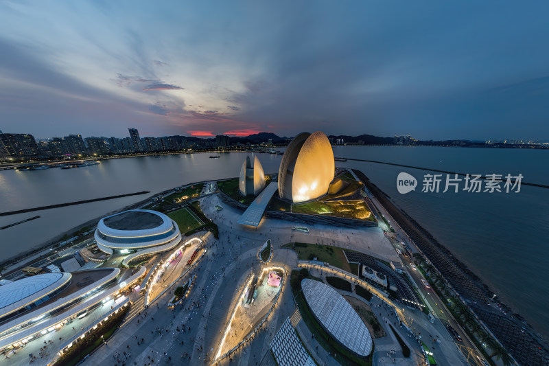 广州珠海日月贝大剧院情侣路海滩高空航拍