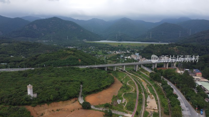 航拍广东省东莞市清溪镇城市风光