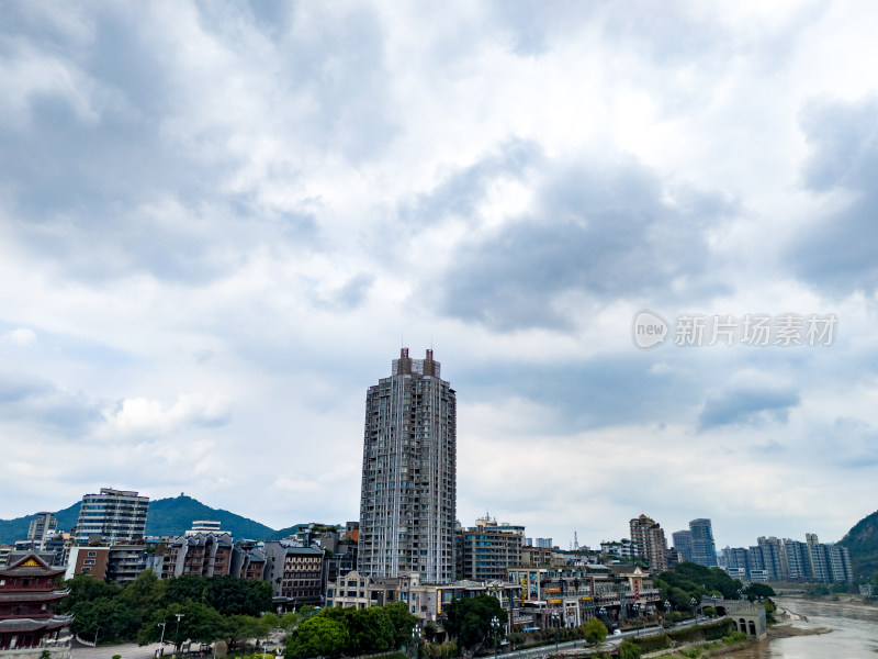 四川宜宾城市风光天空航拍图