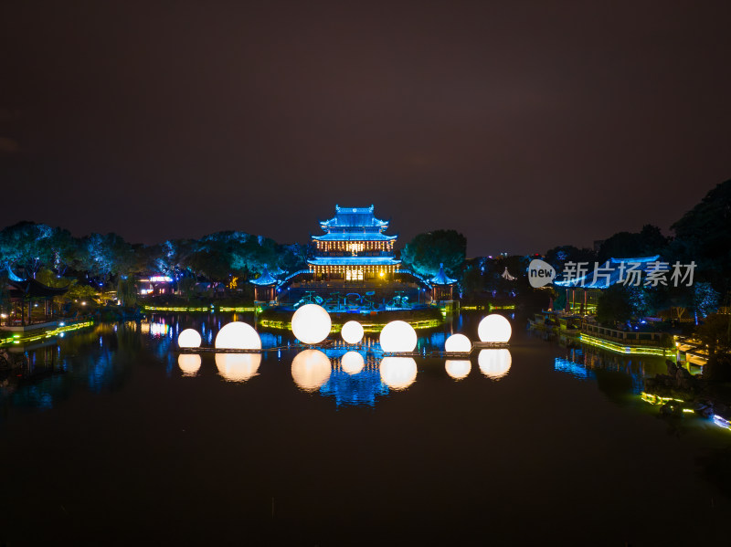 航拍苏州盘门景区中秋灯会夜景