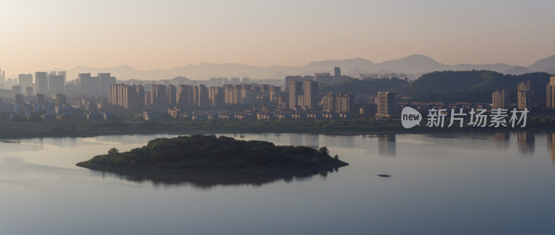 杭州余杭南湖景区晨曦风光航拍