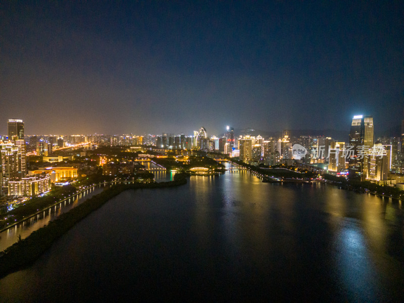 福建厦门城市夜景灯光航拍图