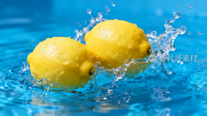 柠檬入水溅起水花画面