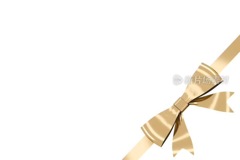 金色的蝴蝶结与白色背景 3D渲染