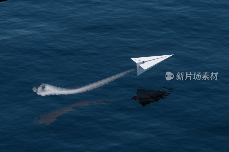 水面上飞行的纸飞机 3D渲染